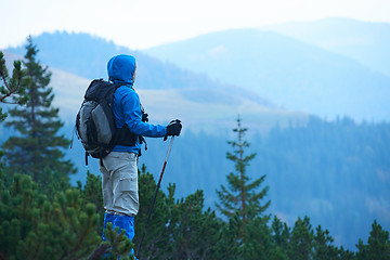 Image showing advanture man with backpack hiking