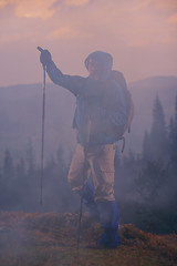 Image showing advanture man with backpack hiking