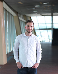 Image showing portrait of young  business man with beard at modern office