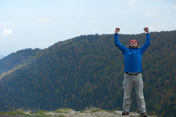 Image showing advanture man with backpack hiking