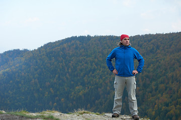 Image showing advanture man with backpack hiking