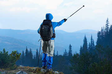 Image showing advanture man with backpack hiking