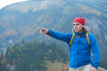 Image showing advanture man with backpack hiking