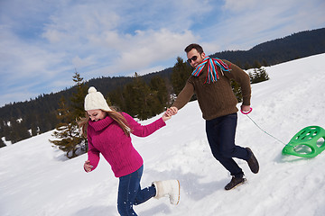 Image showing happy young couple having fun on fresh show on winter vacation