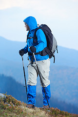 Image showing advanture man with backpack hiking