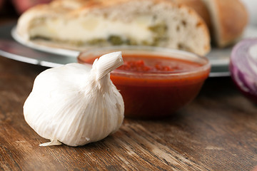 Image showing Garlic Bulb with Italian Food