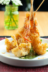 Image showing Thai Tempura Shrimp Skewers