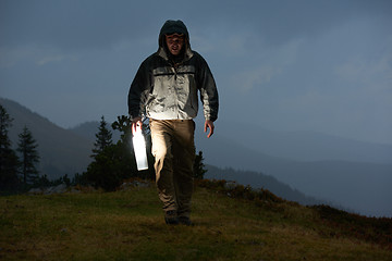 Image showing advanture man with backpack hiking