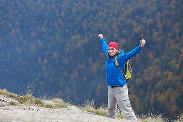 Image showing advanture man with backpack hiking