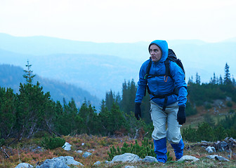 Image showing advanture man with backpack hiking