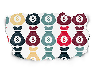Image showing Finance concept: Money Bag icons on Torn Paper background