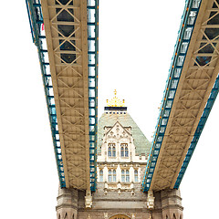 Image showing london tower in england old bridge and the cloudy sky