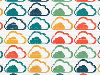 Image showing Cloud networking concept: Cloud icons on wall background