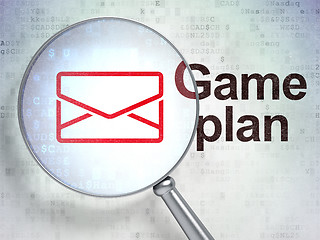 Image showing Finance concept: Email and Game Plan with optical glass