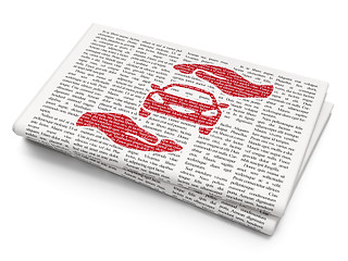 Image showing Insurance concept: Car And Palm on Newspaper background