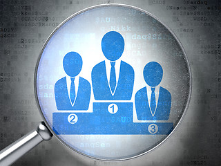 Image showing Finance concept: Business Team with optical glass on digital background