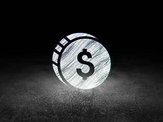 Image showing Currency concept: Dollar Coin in grunge dark room