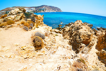 Image showing in greece the mykonos island rock sea and beach blue   sky