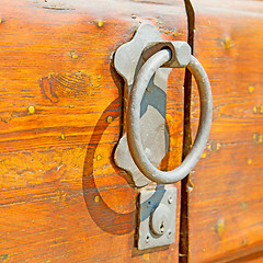 Image showing europe old in  italy  antique close brown door and rusty lock  c