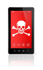 Image showing smartphone with a pirate symbol on screen. Hacking concept