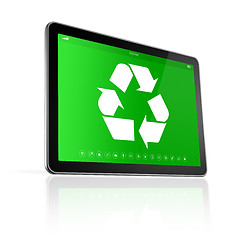 Image showing Digital tablet PC with a recycling symbol on screen. environment