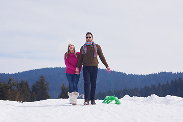 Image showing happy young couple having fun on fresh show on winter vacation