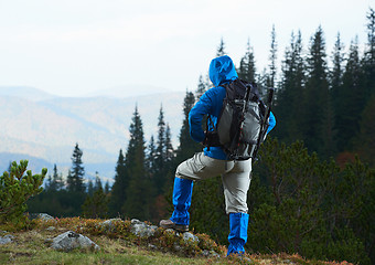 Image showing advanture man with backpack hiking