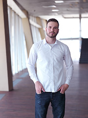 Image showing portrait of young  business man with beard at modern office