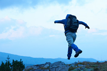 Image showing advanture man with backpack hiking