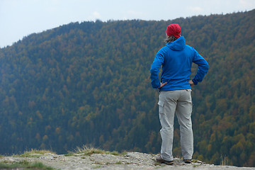 Image showing advanture man with backpack hiking