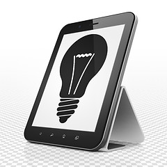 Image showing Business concept: Tablet Computer with Light Bulb on display