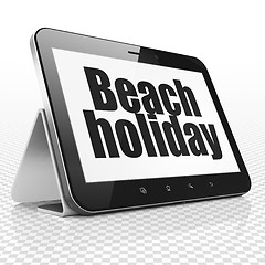 Image showing Travel concept: Tablet Computer with Beach Holiday on display