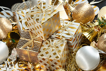 Image showing A pile of Christmas gifts