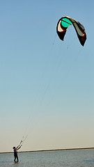 Image showing young woman kite-surfer