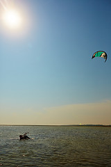 Image showing young woman kite-surfer