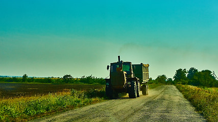 Image showing Tractor on the road with trailer