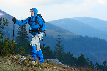 Image showing advanture man with backpack hiking