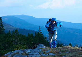 Image showing advanture man with backpack hiking