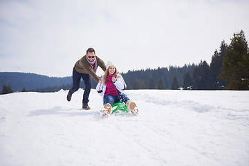 Image showing happy young couple having fun on fresh show on winter vacation