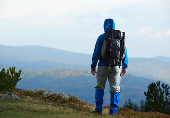 Image showing advanture man with backpack hiking