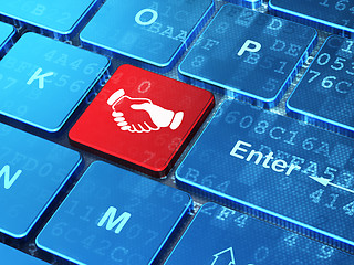 Image showing Politics concept: Handshake on computer keyboard background