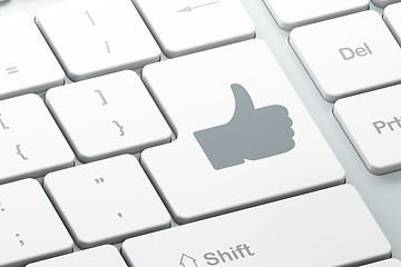 Image showing Social media concept: Thumb Up on computer keyboard background