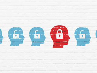 Image showing Business concept: head with padlock icon on wall background