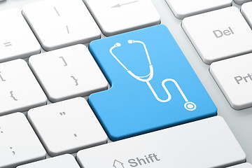 Image showing Medicine concept: Stethoscope on computer keyboard background