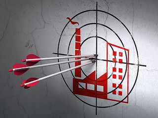 Image showing Business concept: arrows in Industry Building target on wall background