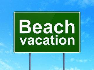 Image showing Tourism concept: Beach Vacation on road sign background