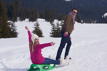 Image showing happy young couple having fun on fresh show on winter vacation