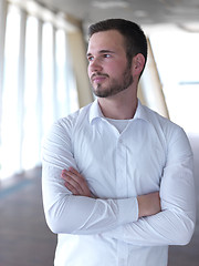 Image showing portrait of young  business man with beard at modern office