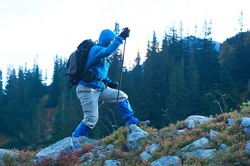 Image showing advanture man with backpack hiking