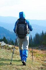 Image showing advanture man with backpack hiking